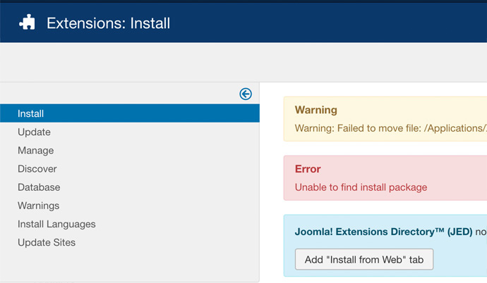 Advertencia: error al mover el archivo joomla - soluciones