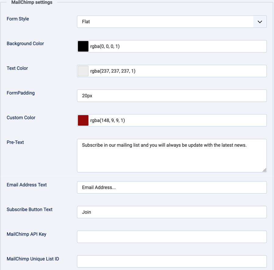 MailChimp Signupsettings
