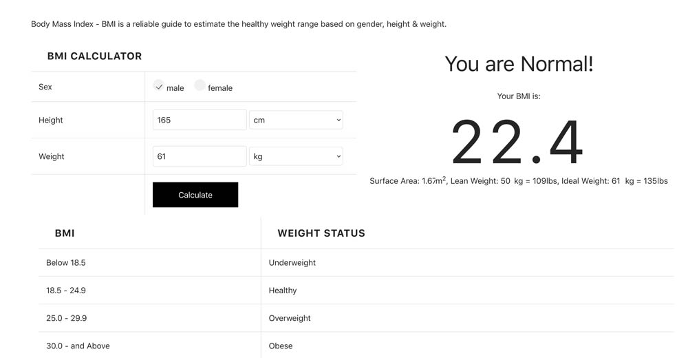 BMI - Body Mass Index joomla module