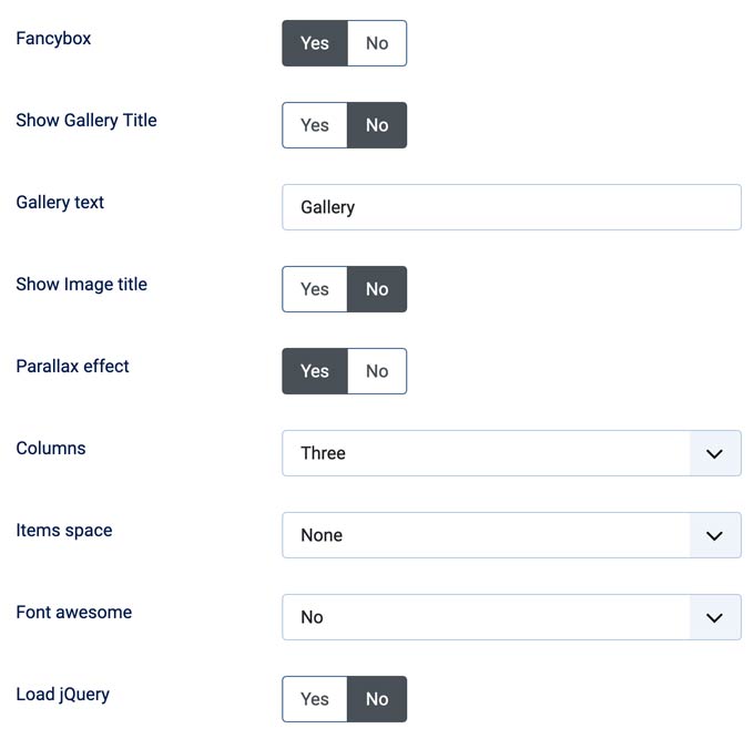 Isotope Gallery settings