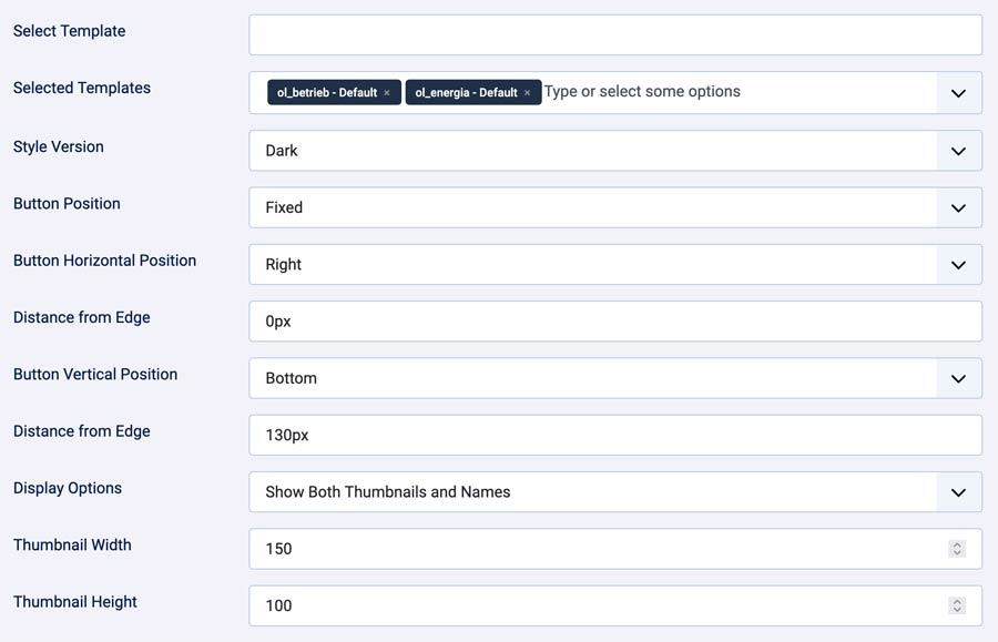 template switcher settings